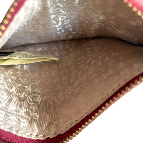 KATE SPADE NEW YORK Red 100% Leather Top Zip Gold Chain Mini ID Coin Purse NWOT - Picture 3 of 7
